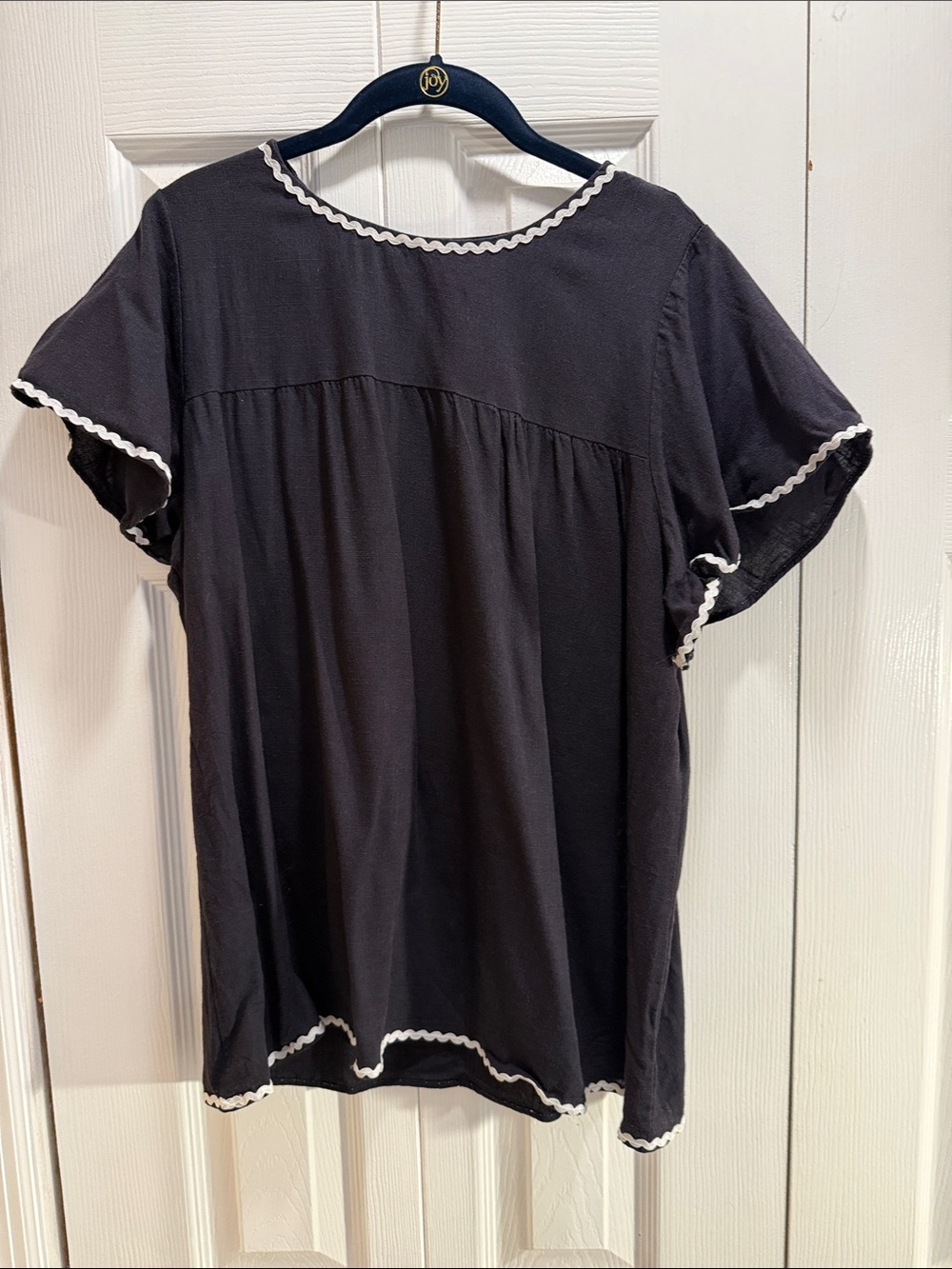 Navy Blue Women's Ruffle-Trim Short Sleeve Top